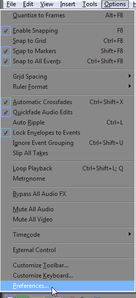 Options Preferences Sony Vegas: Change Display Colors