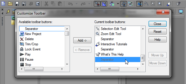 Customize Toolbar Sony Vegas: Customize the Toolbar