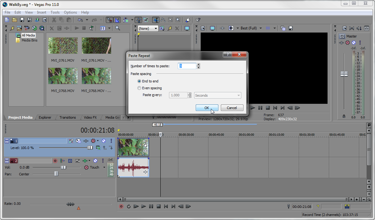 sony vegas 16 overlap audio layers